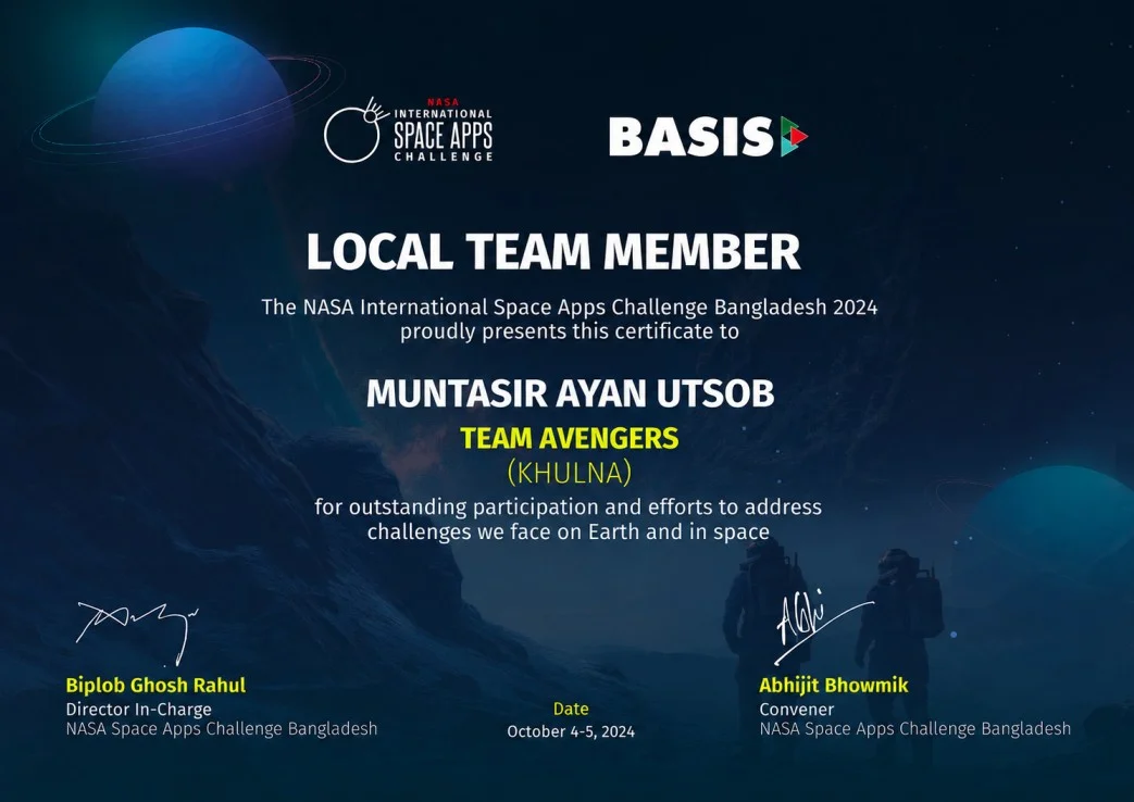 NASA Local Participant Certificate